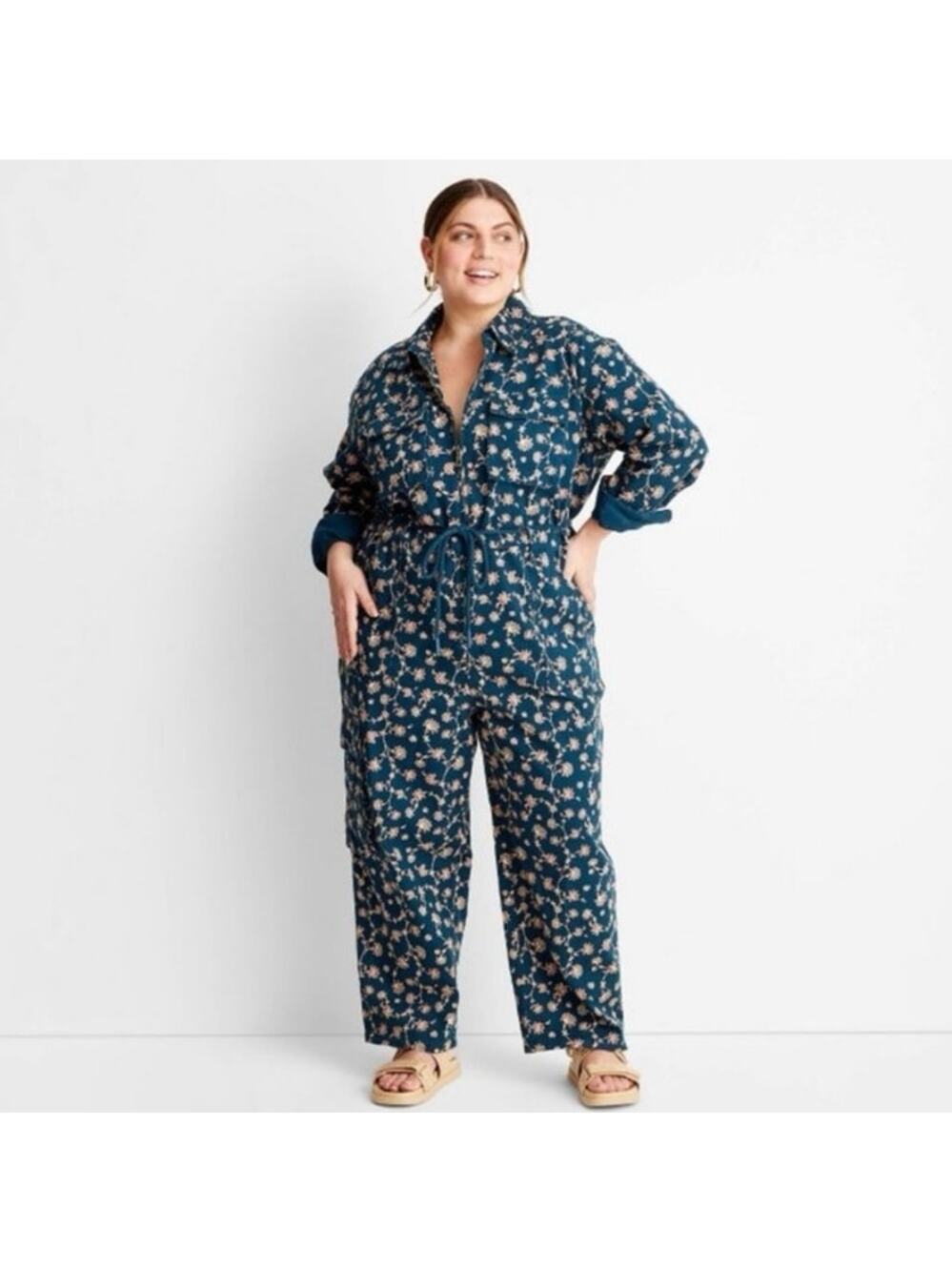 Future Collective Jenny K‎ Lopez Teal Floral Jumpsuit Size 22W
